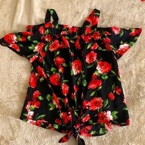 Girls Red and Black Floral Blouse